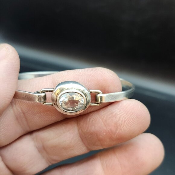 VTG Boma Sterling Silver Bracelet Bangle Clear Light Blue Stone Tested 925 USA - Picture 5 of 15